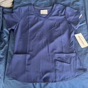 Skechers, Women's 3-Pocket STRETCH V-Neck Scrub Top, Large, Navy, NWT